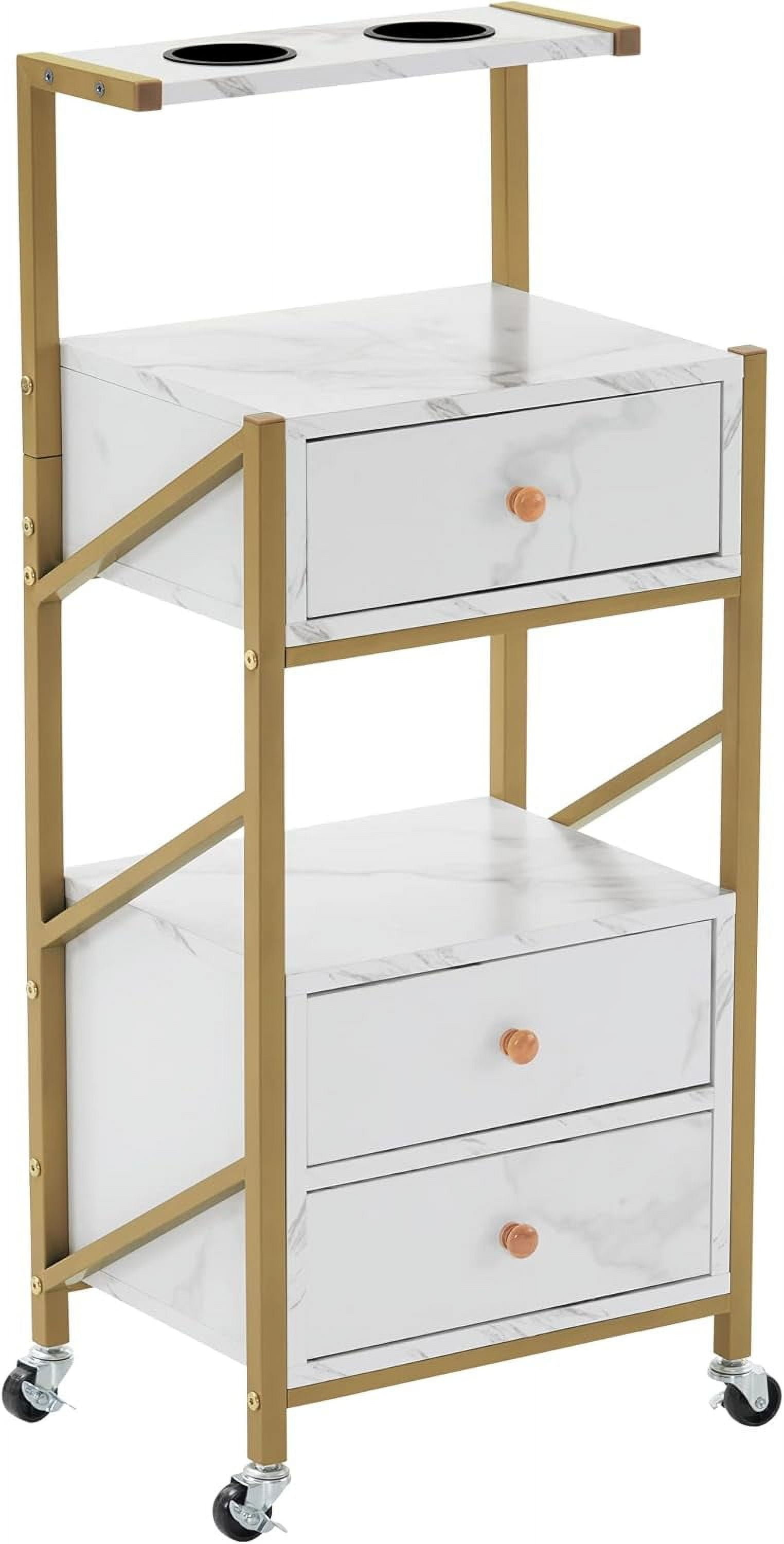 BarberPub Utility Cart with Drawers,  Tool Holders and Shelves, Salon Trolley with Locking Wheels