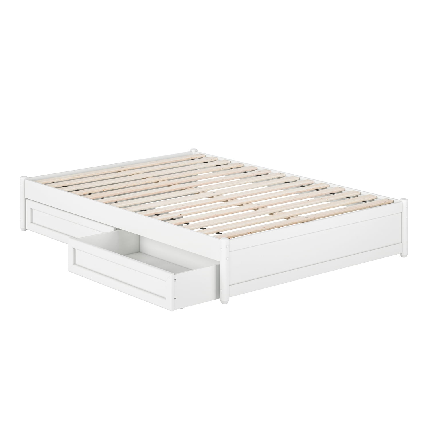 Barcelona Full Solid Wood Panel Platform Bed with Storage Drawers in White