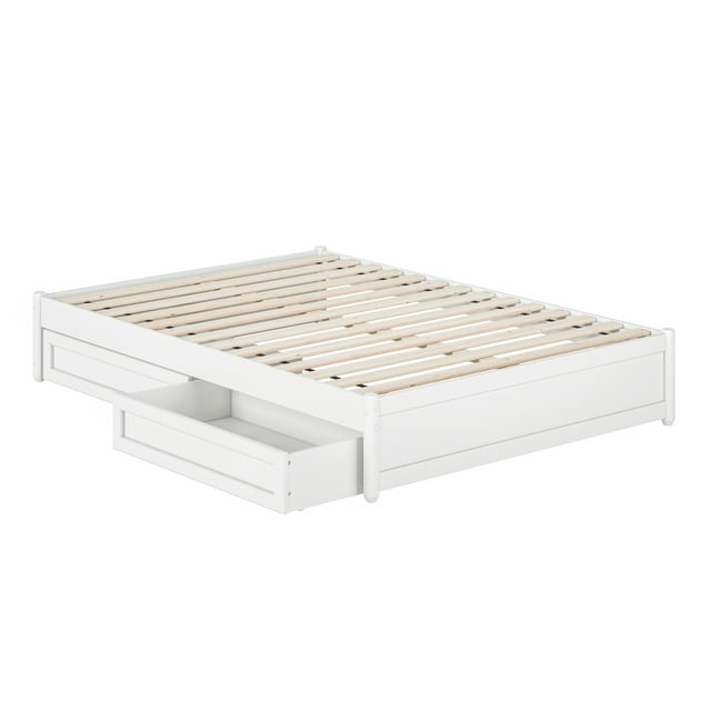 Barcelona Full Solid Wood Panel Platform Bed with Storage Drawers in White