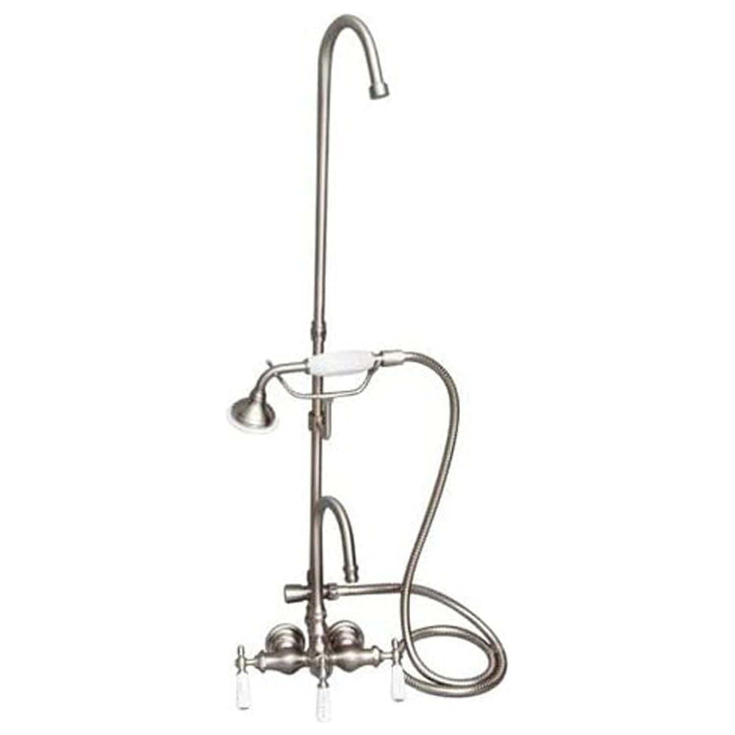 Barclay 3 Handle Bathroom Clawfoot Tub Faucet with Diverter 4023-PL-BN