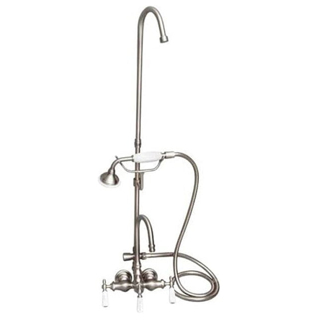 Barclay 3 Handle Bathroom Clawfoot Tub Faucet with Diverter 4023-PL-BN