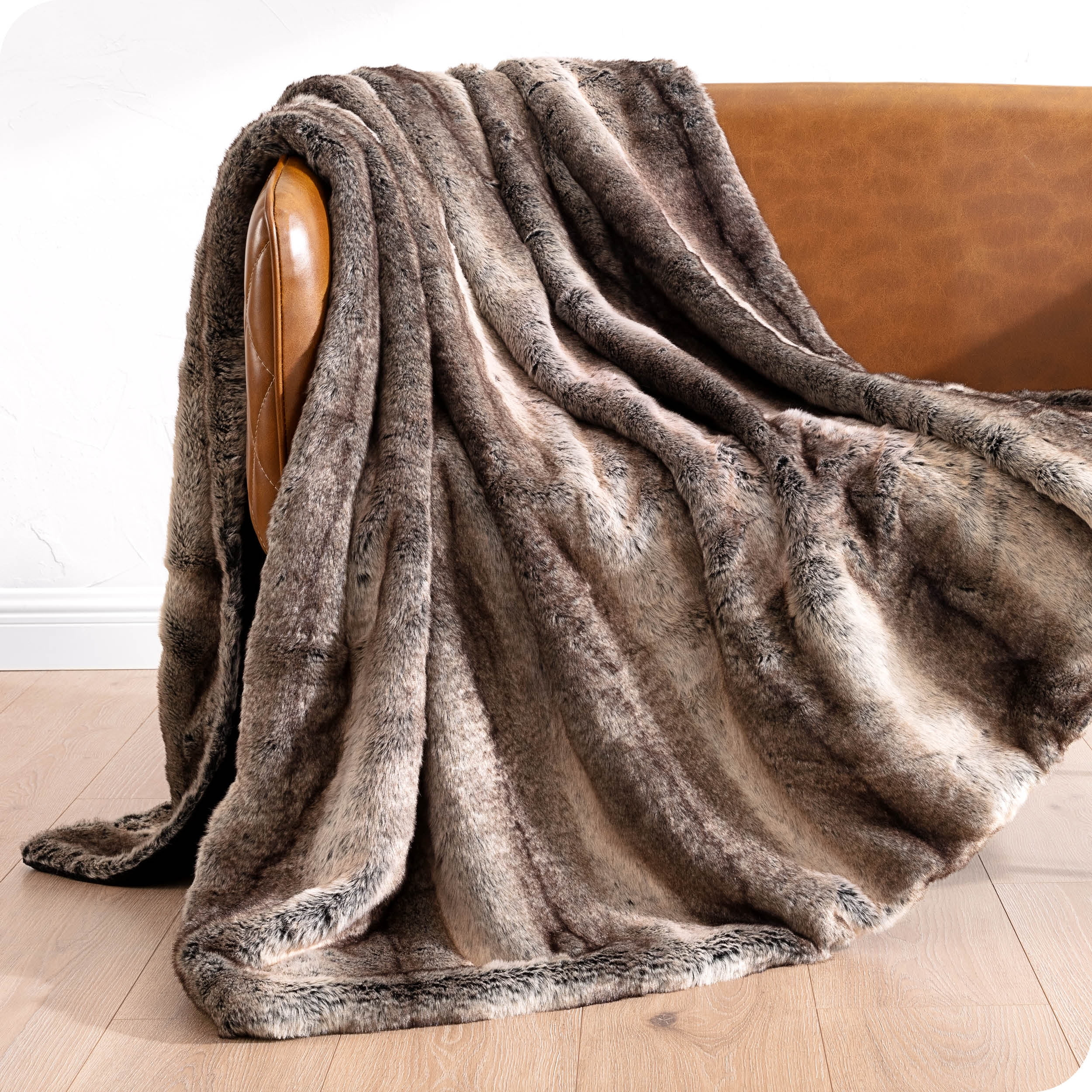Bare Home Faux Fur Blanket - 47" x 60" - Ultra Soft Fleece - Throw, Ombre Stripe