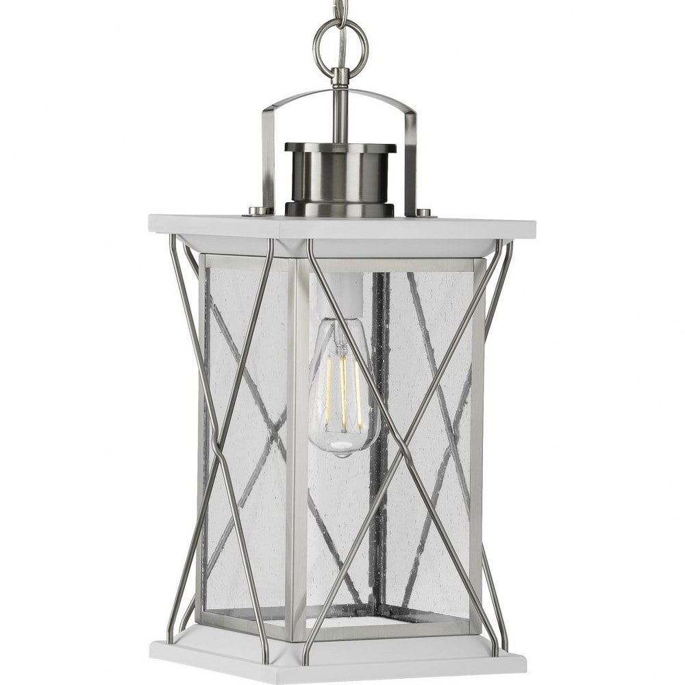 Progress Lighting Barlowe 1-Light Outdoor Hanging Lantern, Stainless Steel, Seeded Glass