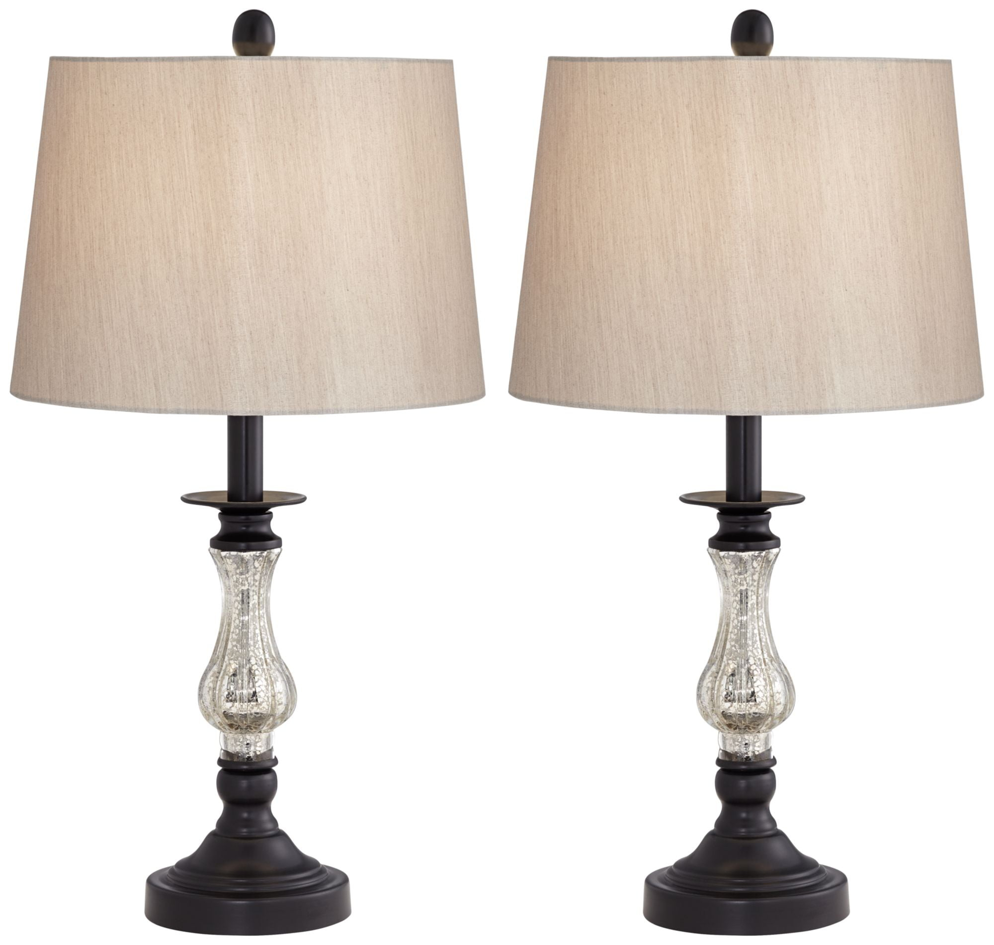Barnes and Ivy 24" High Small Candlestick Traditional Accent Table Lamps Set of 2 Black Mercury Glass Metal Beige Shade Living Room Bedroom Bedside