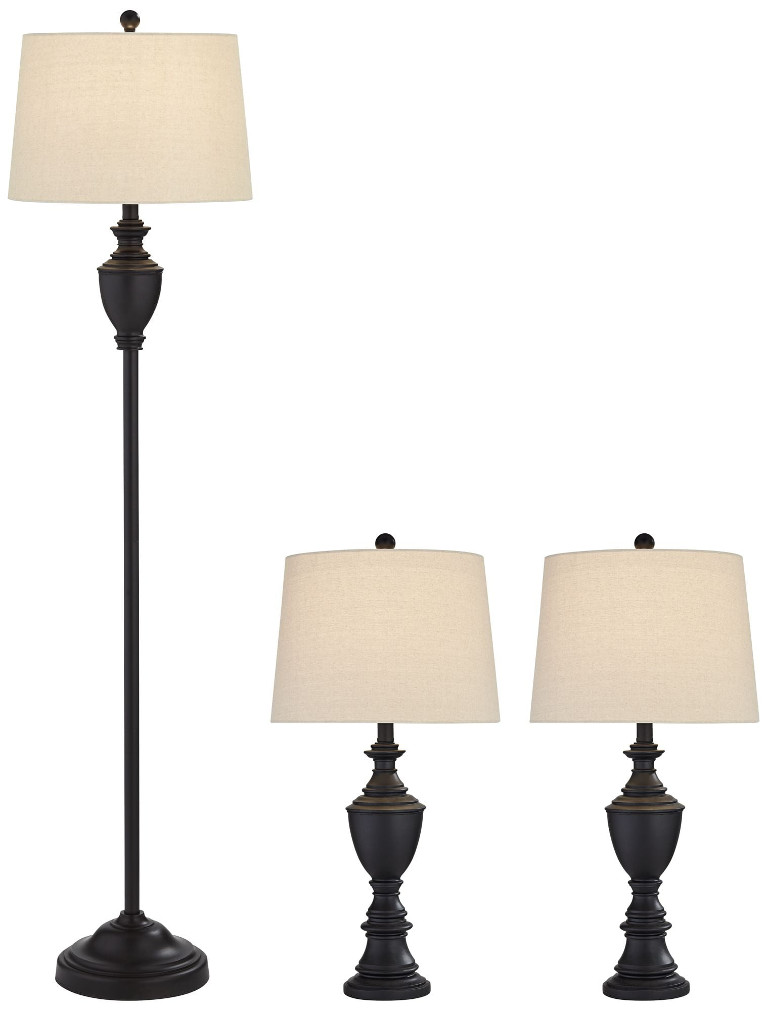Barnes and Ivy Urn Vase Traditional Table and Floor Lamp Set Black Finish Off-White Shade Living Room Bedroom Bedside Nightstand House Office