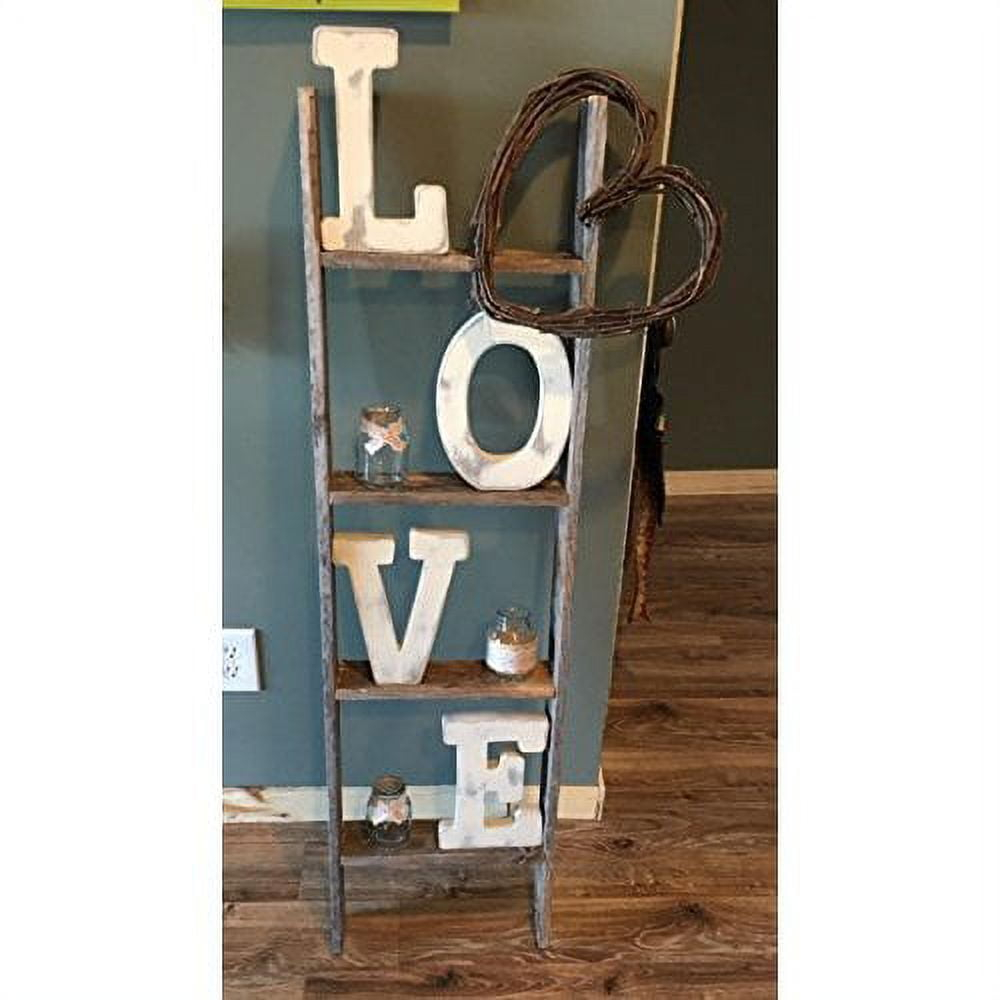 Barnwood Rustic Farmhouse 4ft Weathered Gray Wooden Decorative Bookcase Picket Display Ladder