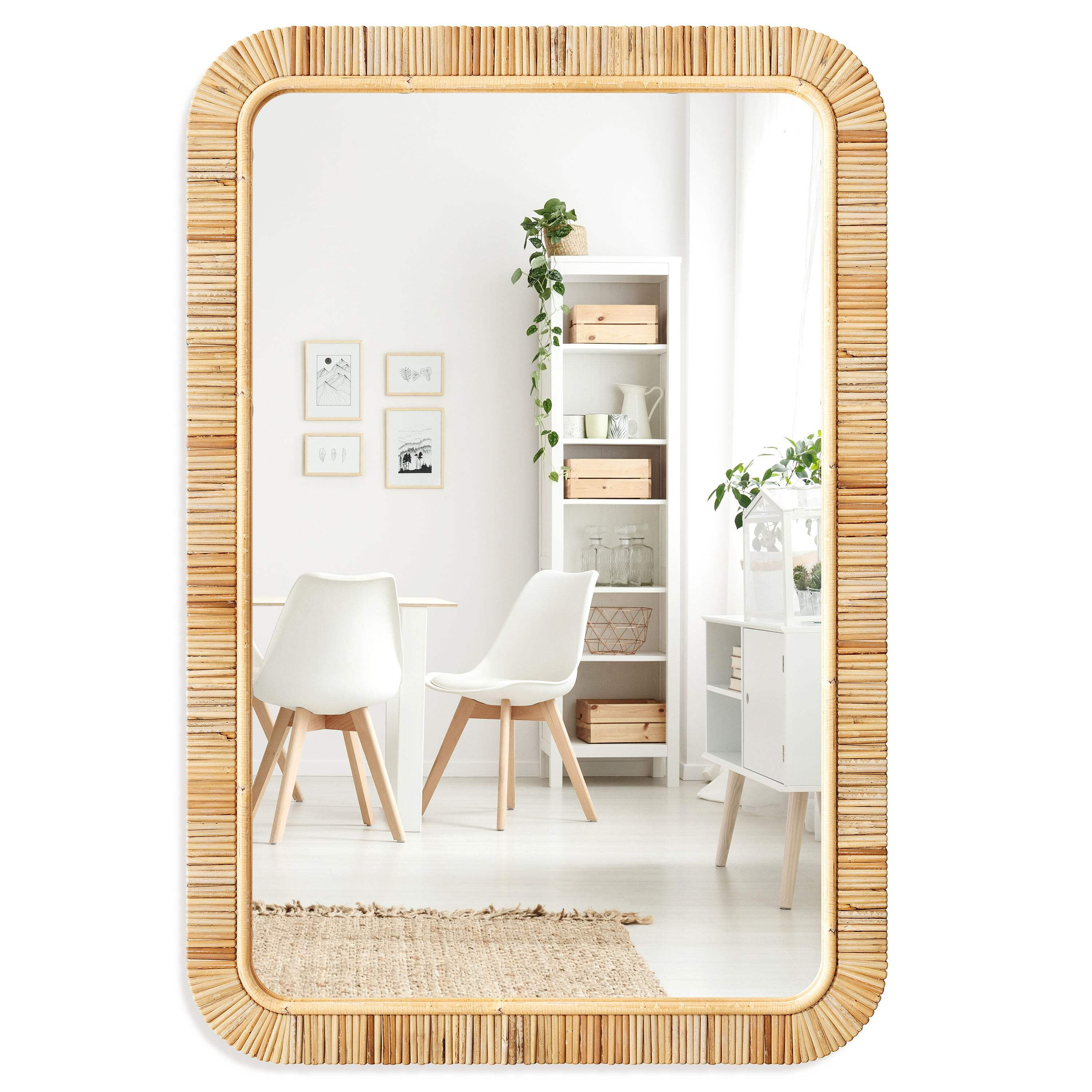 Barnyard Designs Rattan Bathroom Mirror – Rustic Farmhouse Style Handmade Wicker Rattan Frame - Boho Mirror for Nursery Wall Décor (20" x 30", Rectangular)