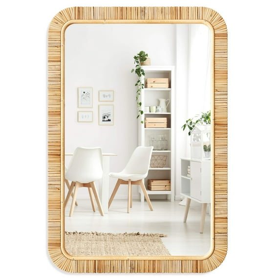 Barnyard Designs Rattan Bathroom Mirror – Rustic Farmhouse Style Handmade Wicker Rattan Frame - Boho Mirror for Nursery Wall Décor (20" x 30", Rectangular)