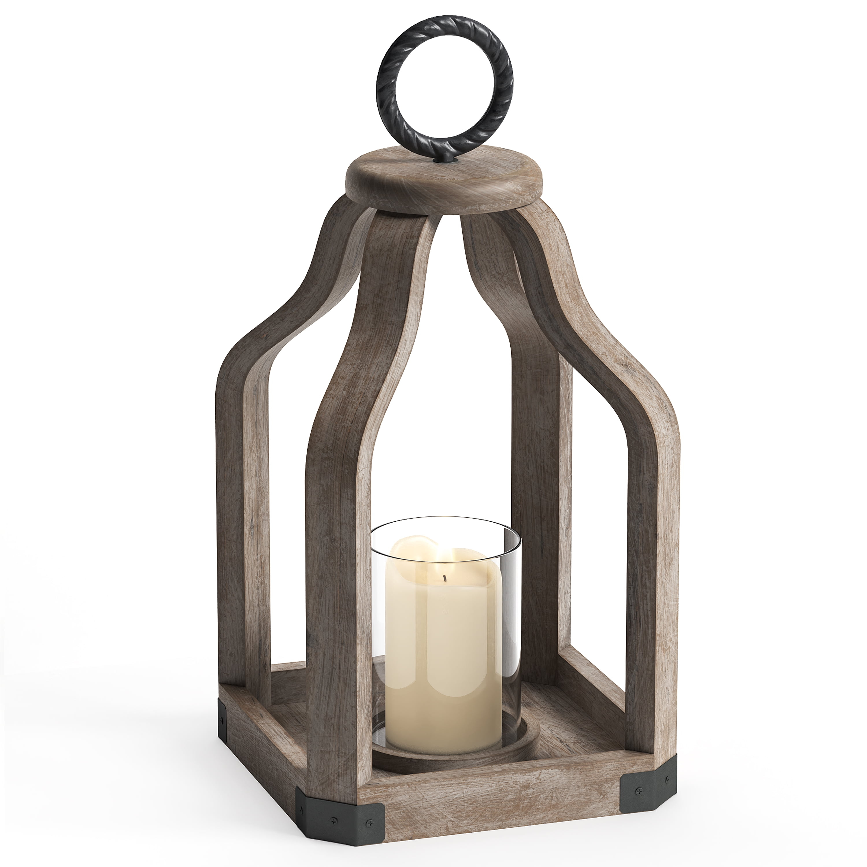 Barnyard Designs Wood Lantern Decor, Rustic Decor Candle Lantern, Outdoor Lanterns Farmhouse Candle Holder, Decorative Lanterns for Wedding, Farmhouse Table Decor, Large 7.5" x 15.75", Brownish Grey