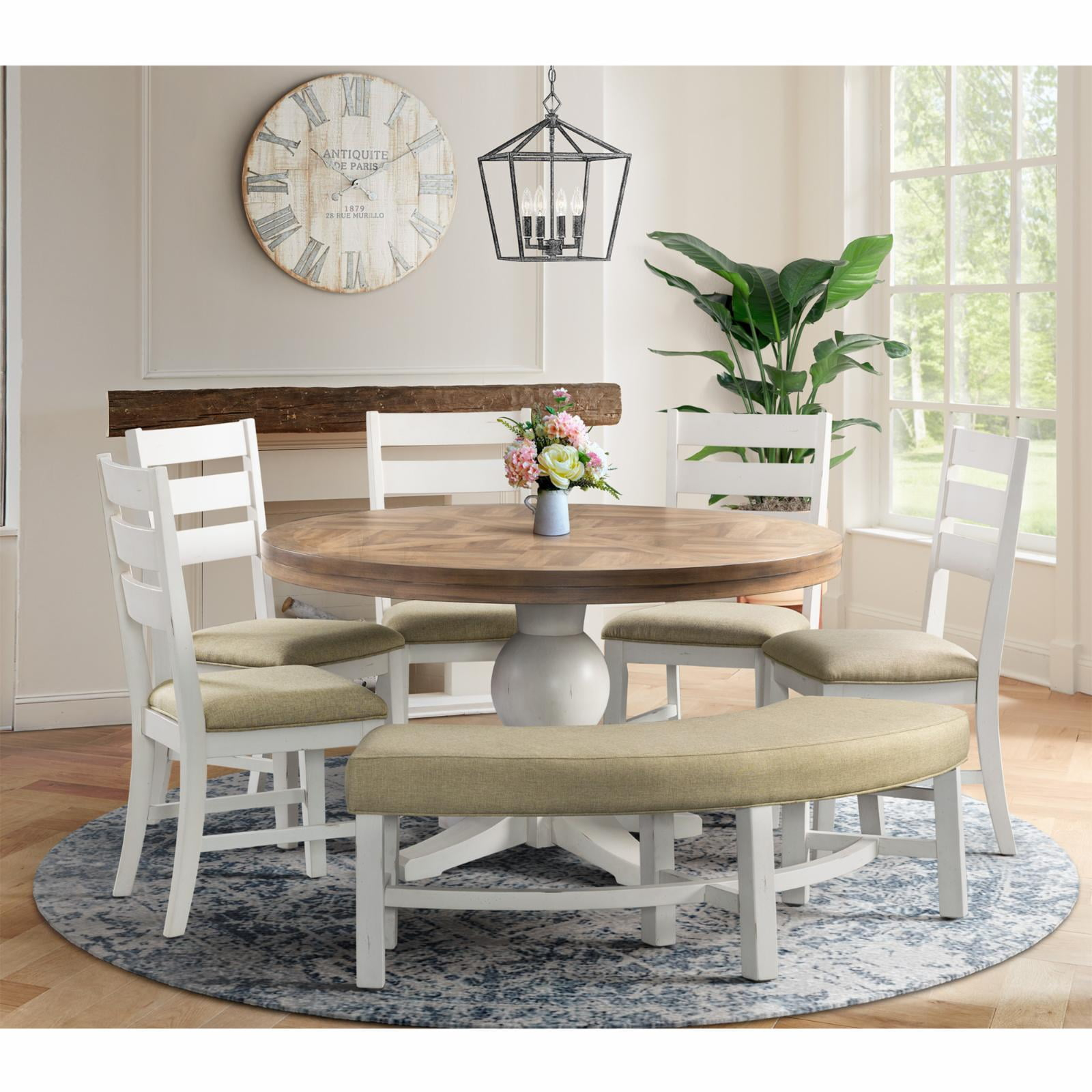 Barrett Round 6PC Dining Set-Table Four Side Chairs and Bench