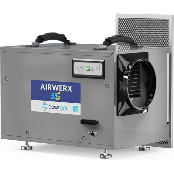 BaseAire AirWerx 55 Dehumidifier for Crawl Space Basement Commercial Dehumidifier with Continuous Drain Hose