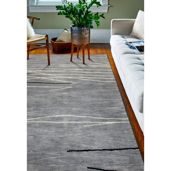 Greenwich Collection Abstract Contemporary Wool & Viscose Hand Tufted Area Rug, Grey - 7 ft. 9 in. x 9 ft. 9 in.