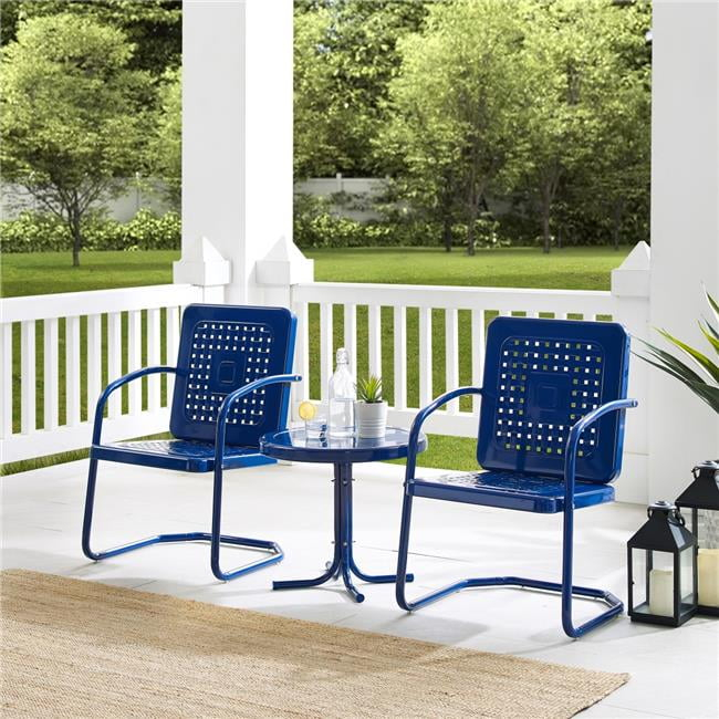 Crosley Furniture Bates 3 Piece Outdoor Metal Chair Set in Navy