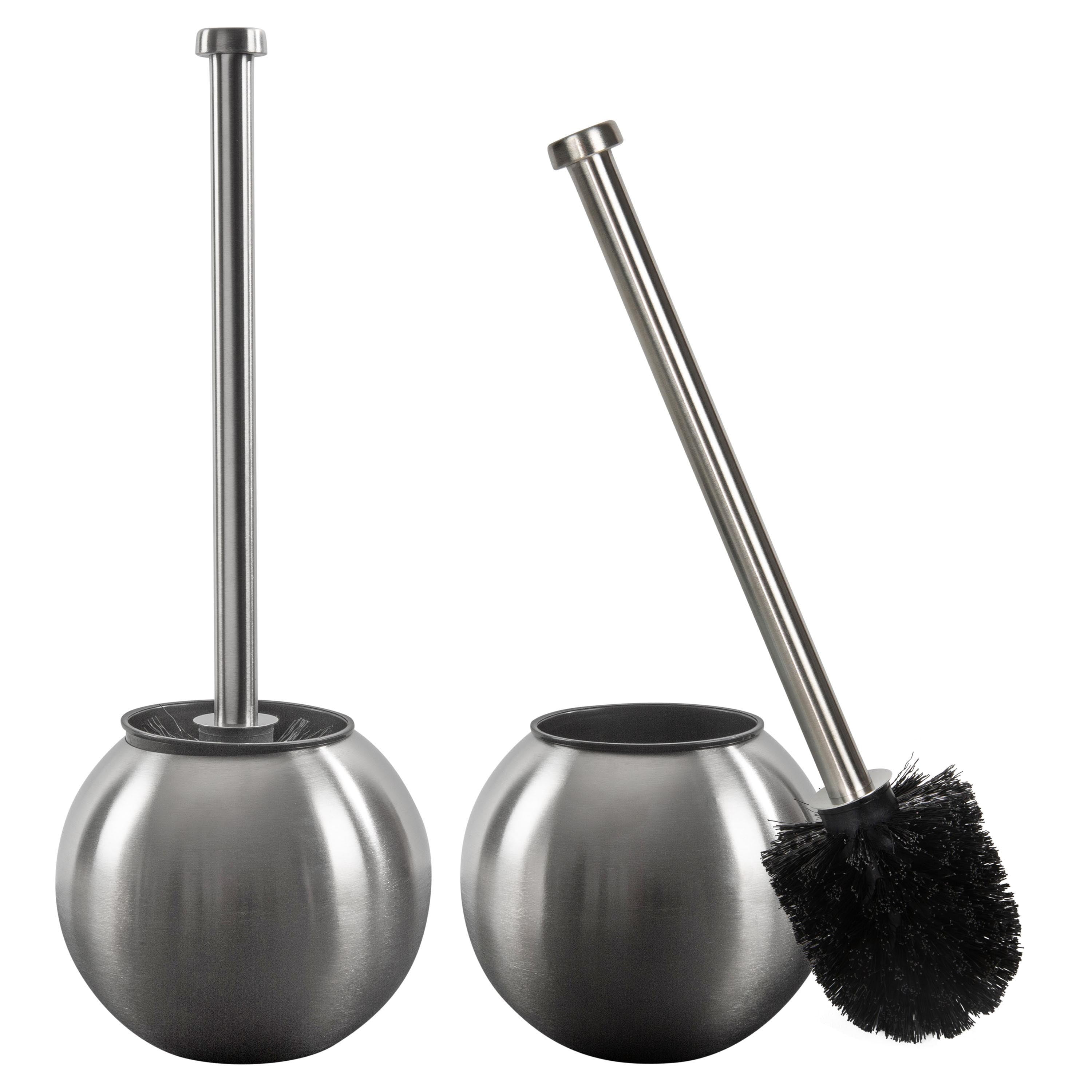 Bath Bliss 2 Pack Globe Design Toilet Brush and Holder in Stainless Steel