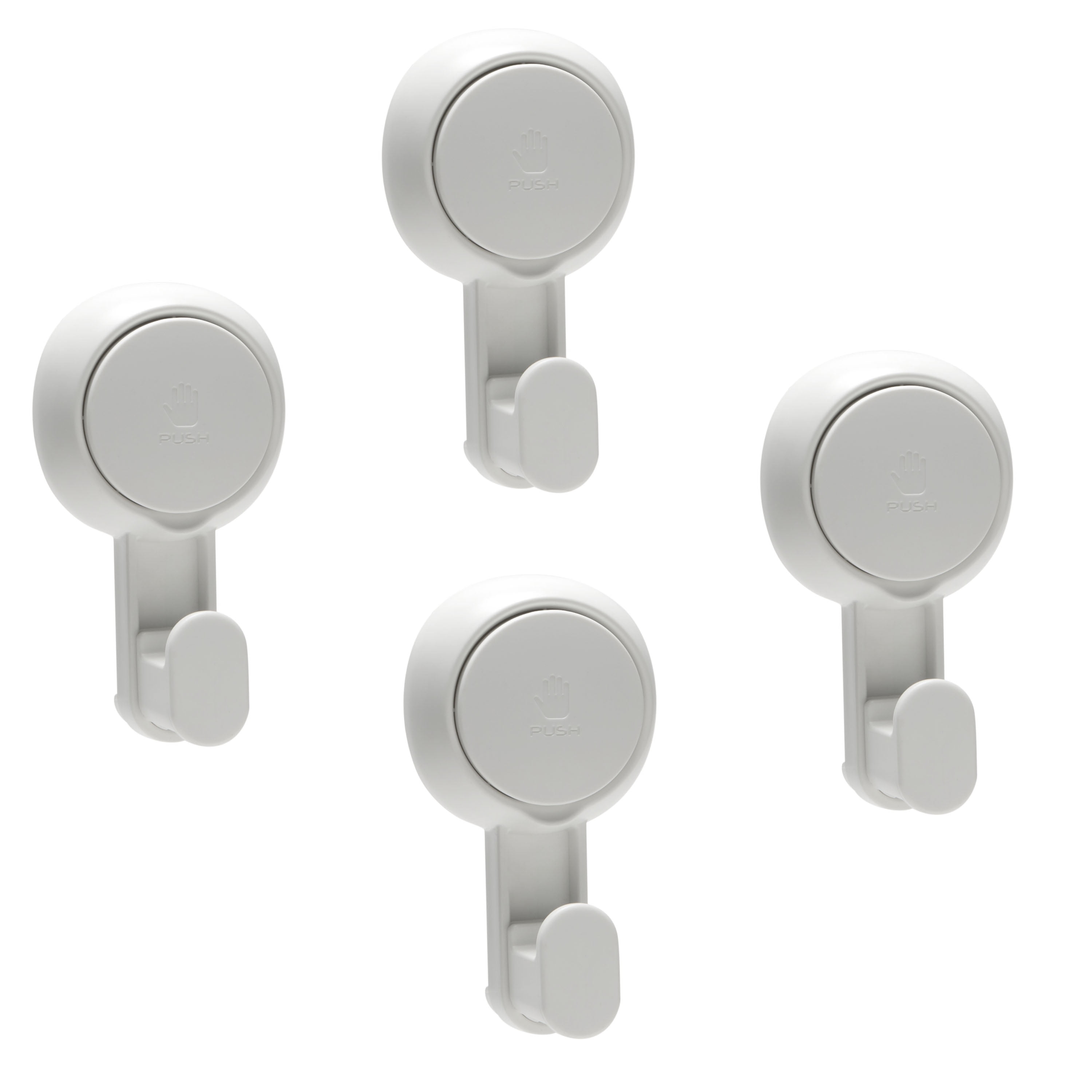 Bath Bliss 4 Pack Plastic Gel-Suction Power Hooks, White