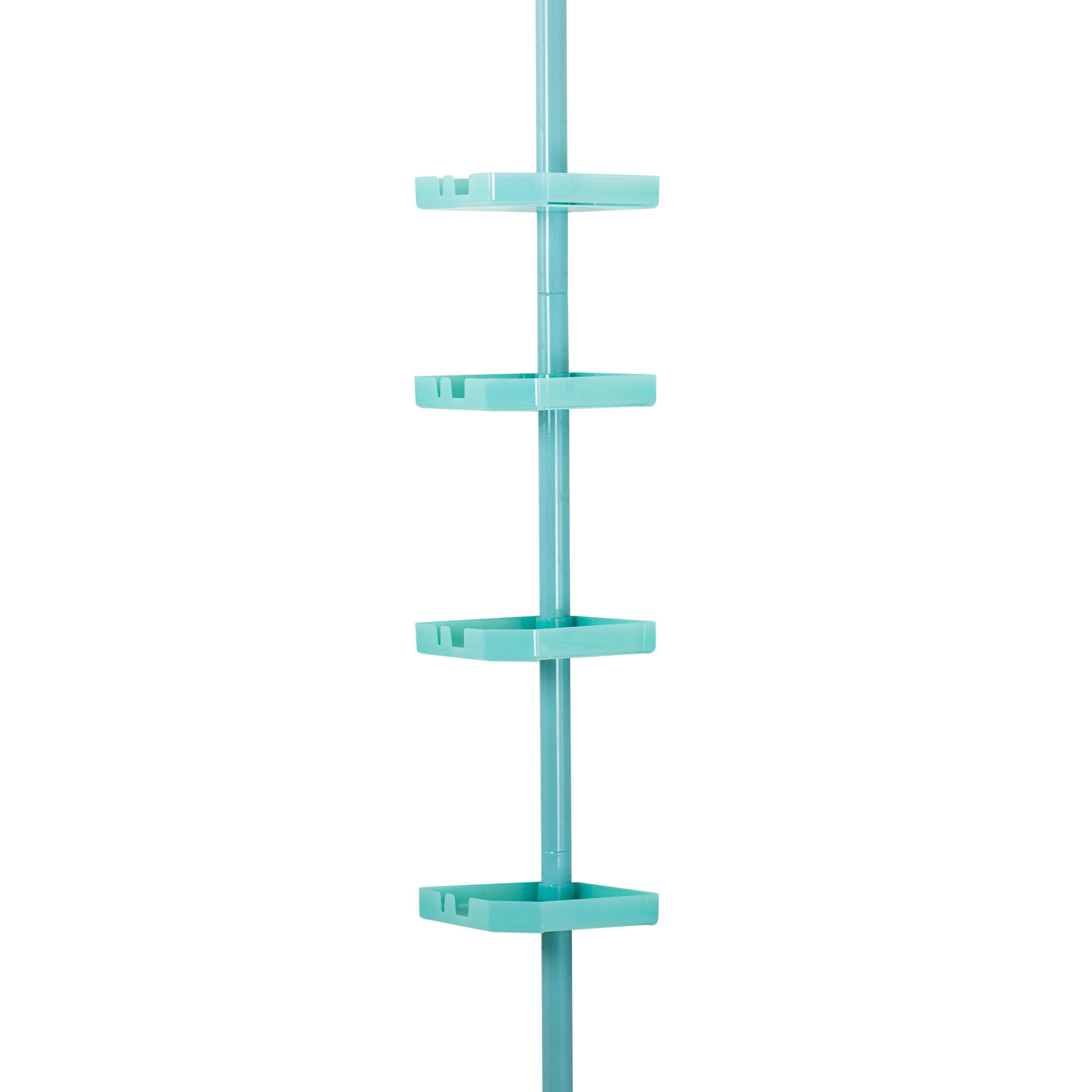 Bath Bliss Organizador de Ducha de Plástico con Esquina de Tensión de 4 Niveles en Seaglass