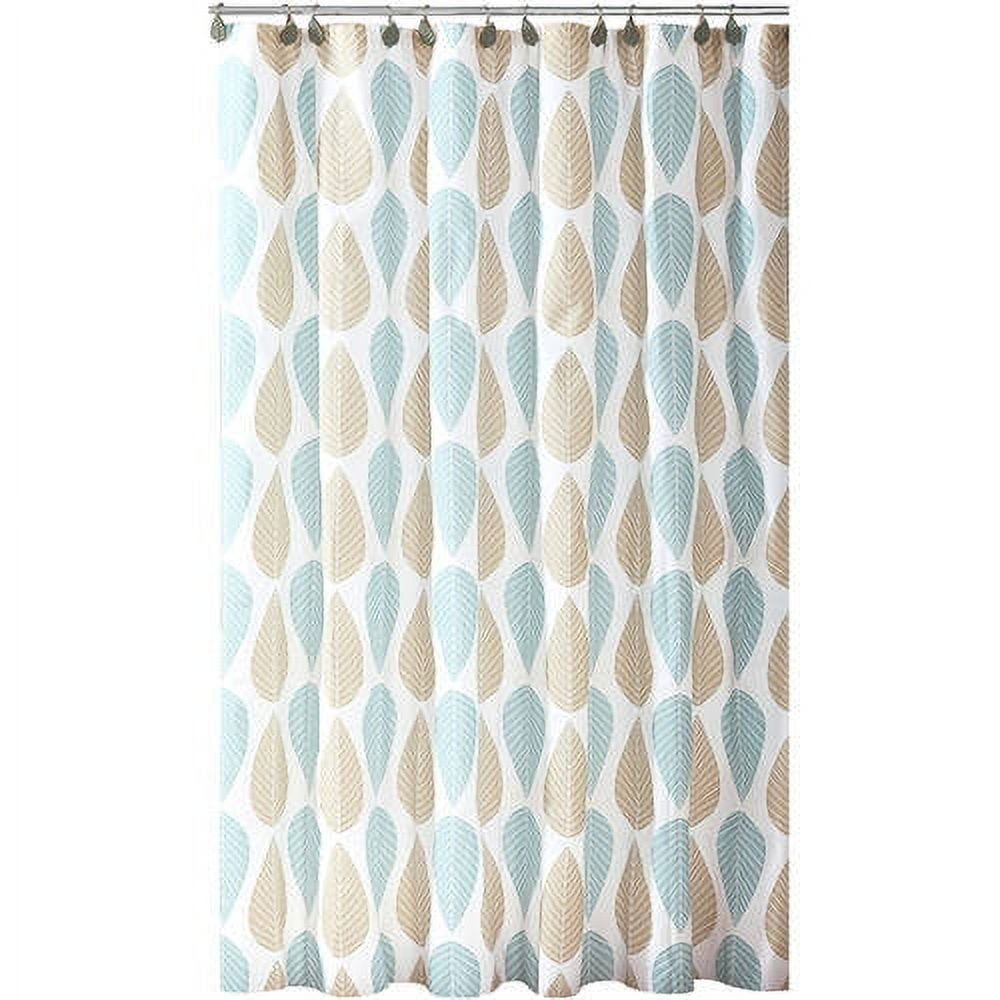 Bath Bliss Beige & Blue Leaf Design Shower Curtain