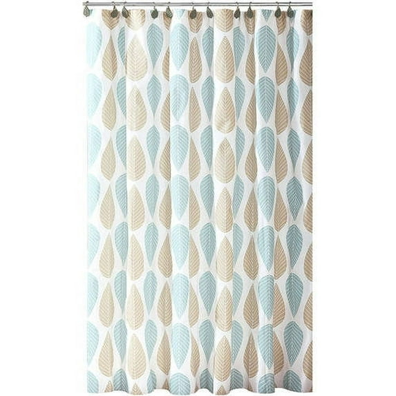 Bath Bliss Beige & Blue Leaf Design Shower Curtain