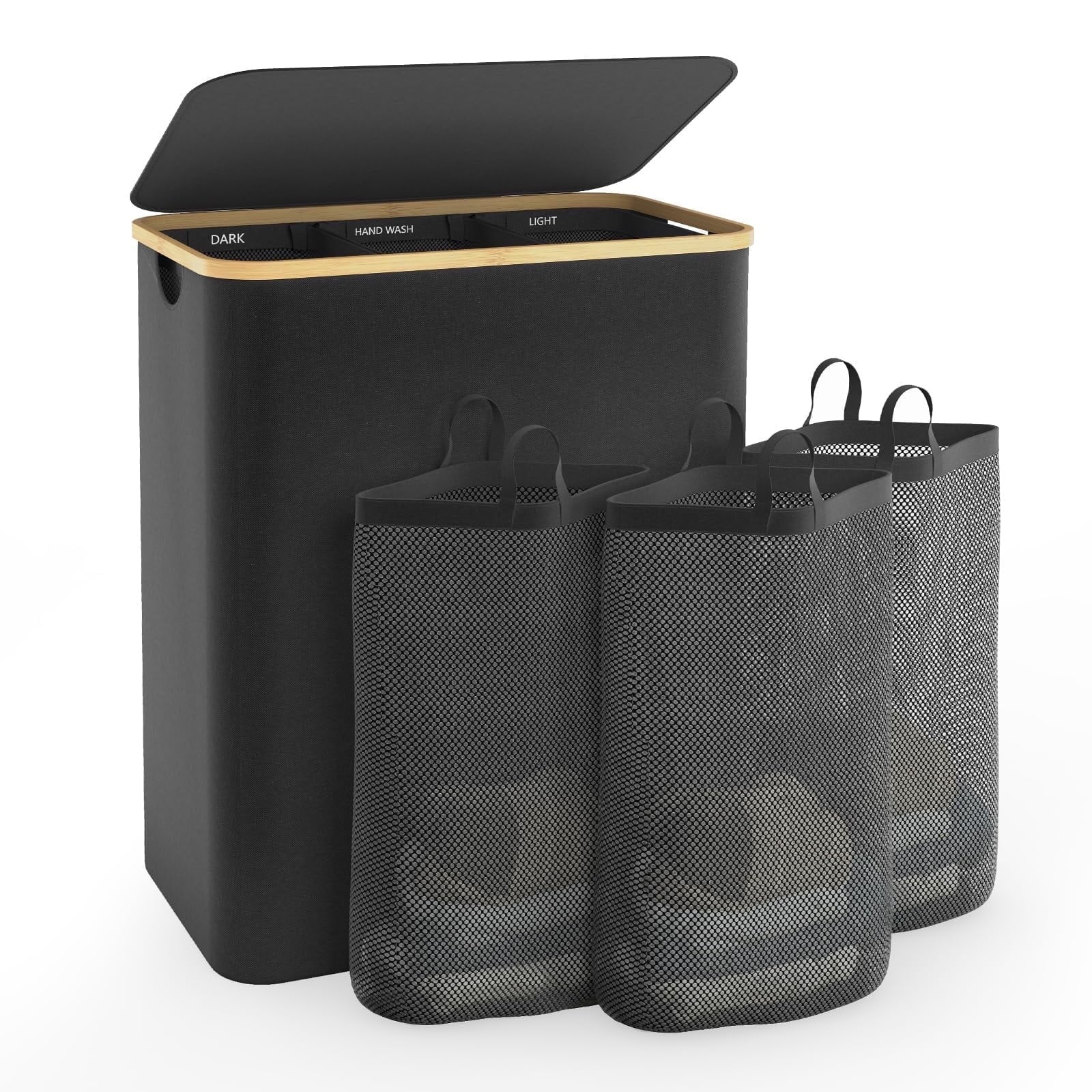 JASODI Laundry Hamper with Lid, 160L Extra Large Laundry Basket 3 Section Dirty Clothes Hamper for Laundry with Removable Laundry Bags