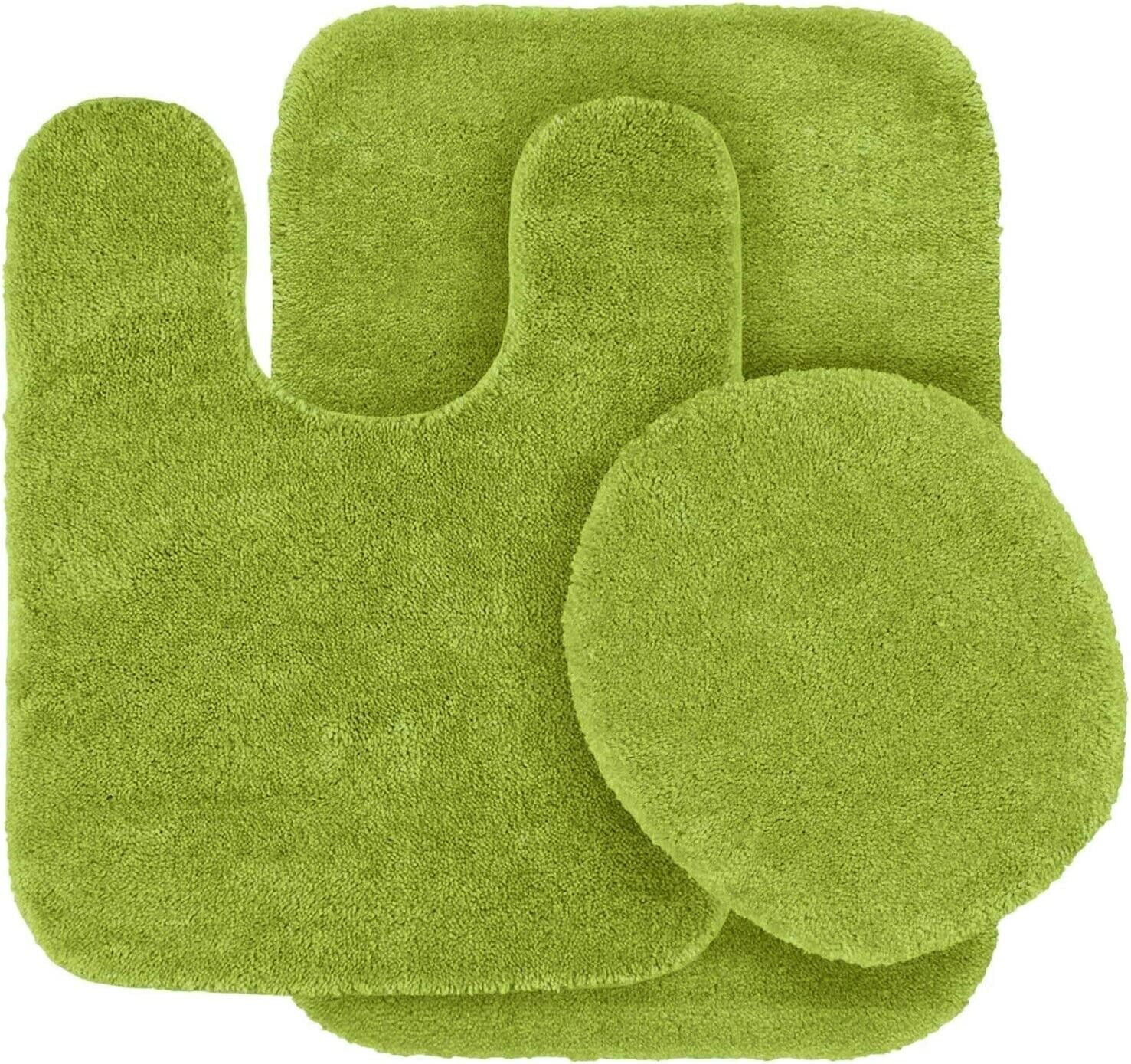 Bathroom Collection 3 Pieces Includes, 1 Contour Mat, 1 Lid Toilet Cover, 1 Bath Mat Anti-Slip With Rubber Backing #6 Lime green Solid Color