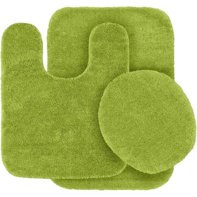 Bathroom Collection 3 Pieces Includes, 1 Contour Mat, 1 Lid Toilet Cover, 1 Bath Mat Anti-Slip With Rubber Backing #6 Lime green Solid Color