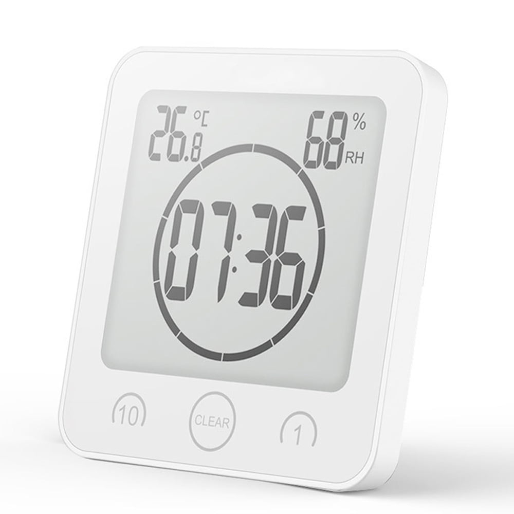 Bathroom Shower Clock Digital Clock Timer Large LCD Display Touch Screen Timer with Temperature Humidity Display for Bathroom Shower Kitchen,white，G169791