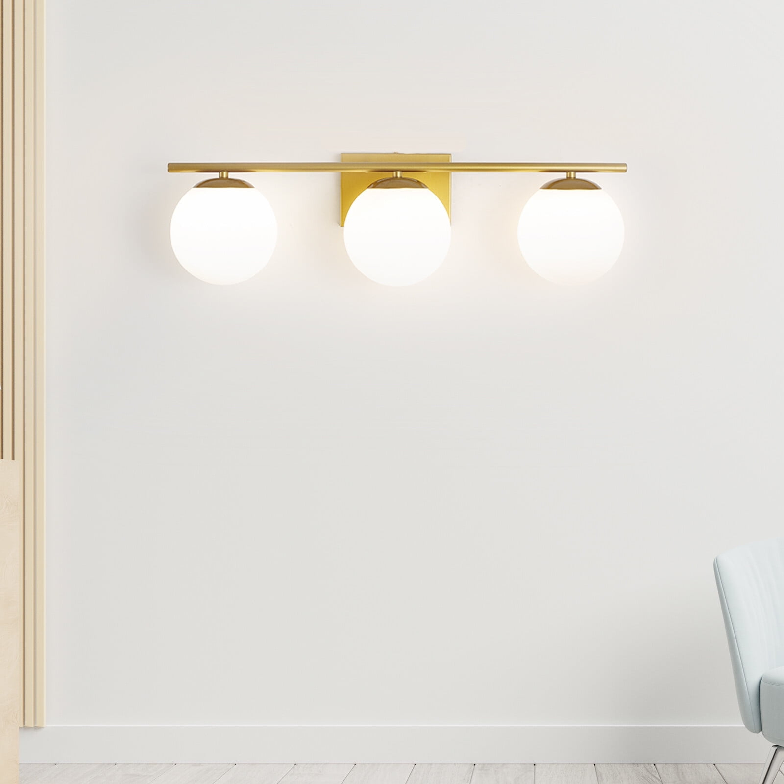 Bathroom Vanity Light Fixtures 3 Lights Gold with Milk White Glass Globe Modern Industrial Bathroom Vanity Light Fixtures Over Mirror