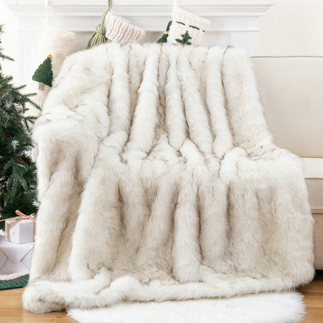 Battilo Luxury White Faux Fur Blanket,Thick Warm Decorative Throw Blankets, Fluffy Fur Throw Blanket for Couch,Living Room Decor,51"x67"