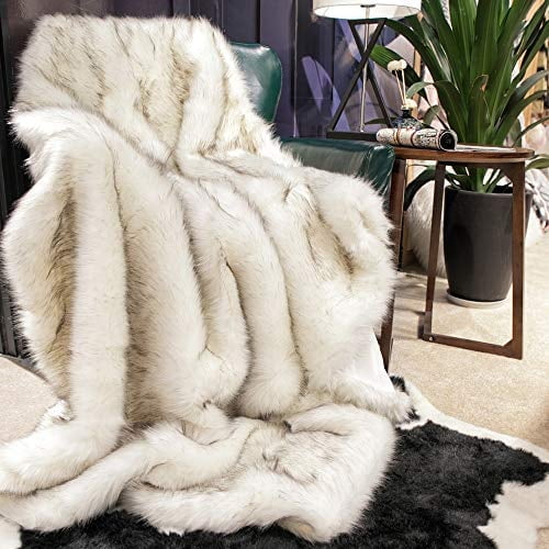 Battilo Luxury White Faux Fur Blanket,Thick Warm Decorative Throw Blankets, Fluffy Fur Throw Blanket for Couch,Living Room Decor,51"x67"