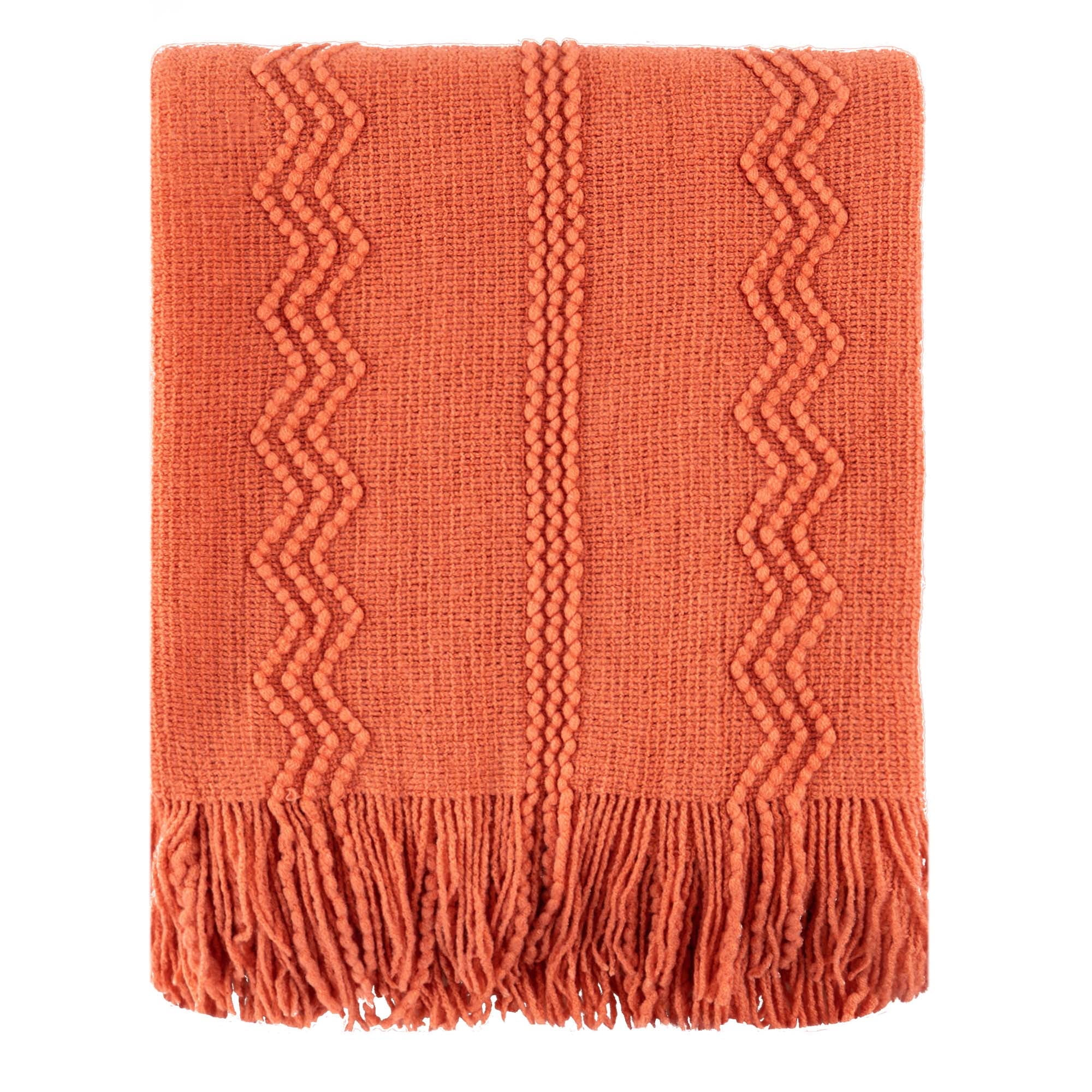 Battilo Orange Throw Blanket with Fringe Geometric Bed Salmon Knit Throws for Couch,Fall Blanket,50"x60"