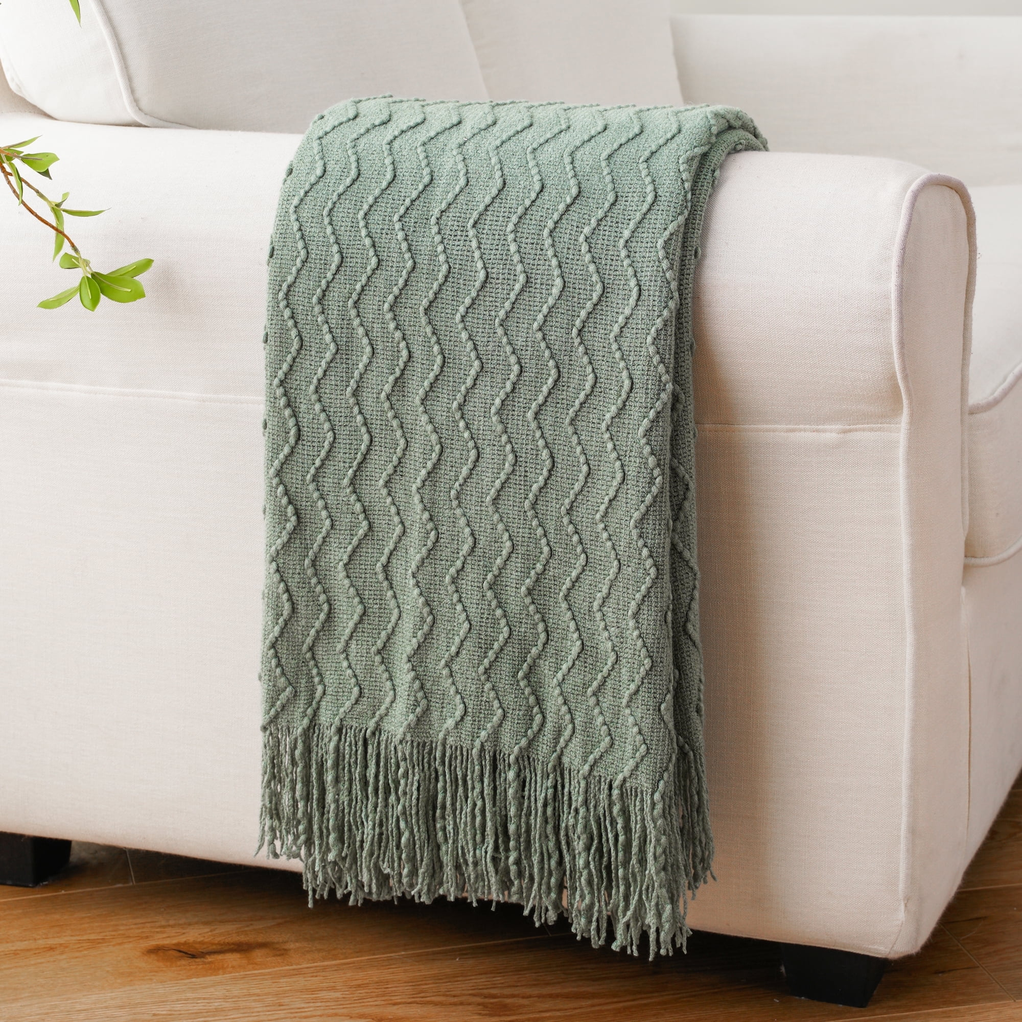 Battilo Sage Green Throw Blanket for Sofa, Knitted Soft Sage Throw, Spring Green Blanket for Bedroom Decor,50"x60"