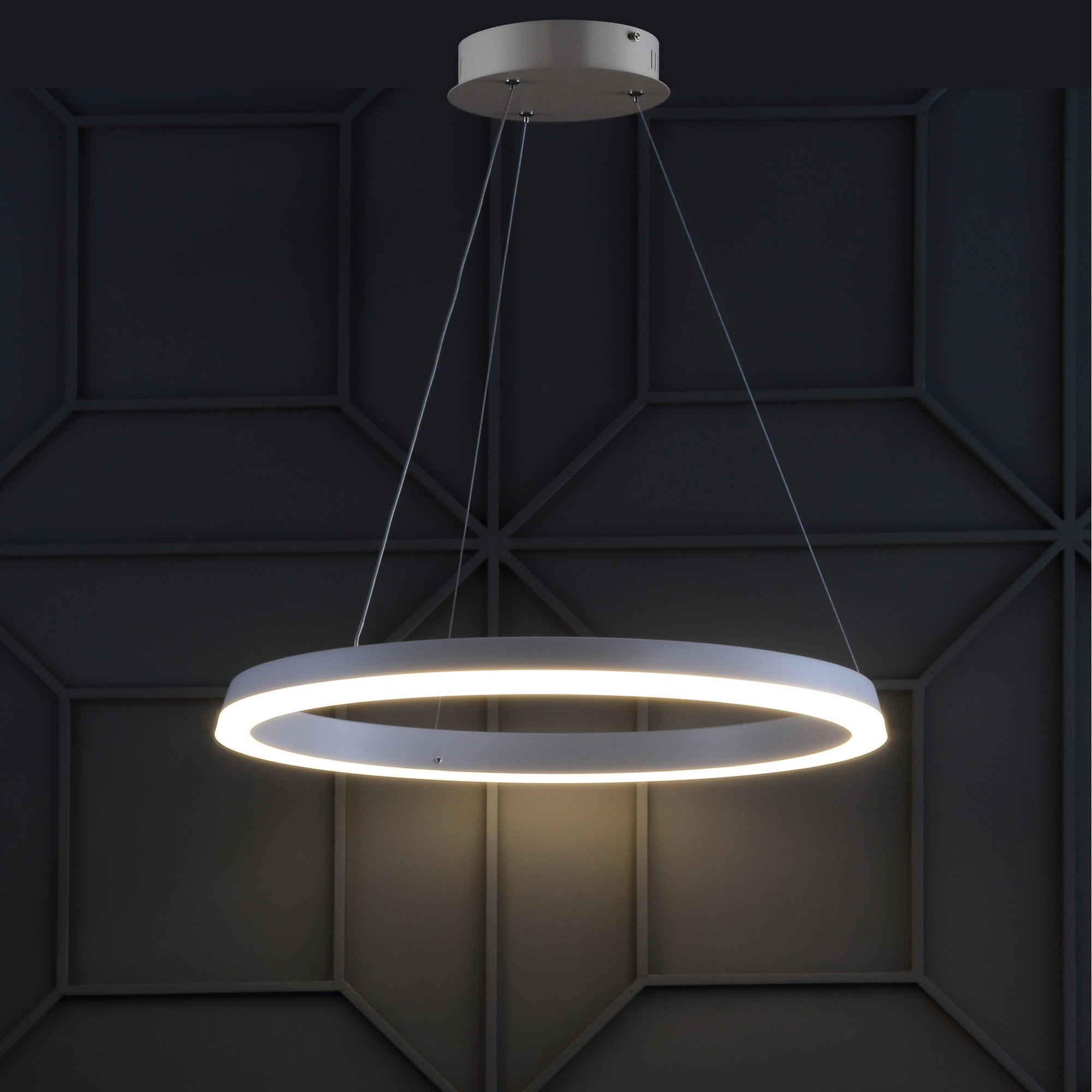 JONATHAN Y Benton 23.5" 1-Light LED Metal Hoop Pendant, by JONATHAN  Y Matte White Matte