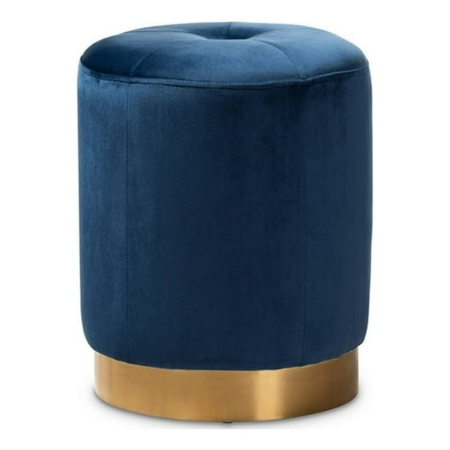 Baxton Studio Alonza Glam Navy Blue Velvet Fabric Upholstered Gold-Finished Ottoman