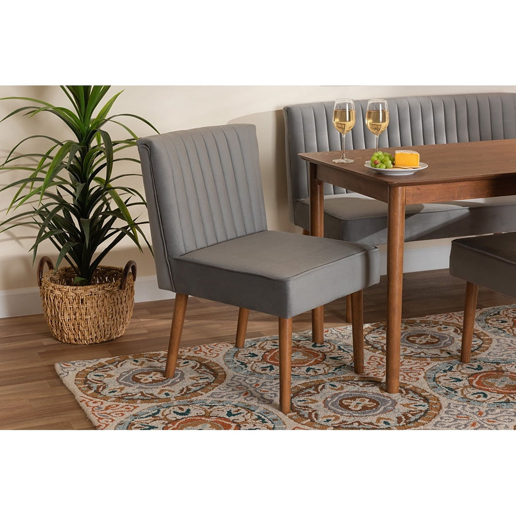 Baxton Studio Alvis Mid-Century Modern Grey Velvet Upholstered and Walnut Brown Finished Wood Dining Chair