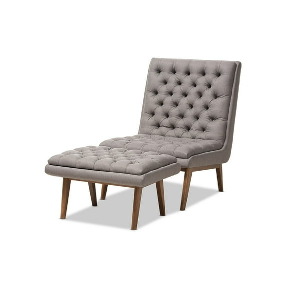 Baxton Studio Annetha Mid-Century Modern Grey Fabric Upholstered Walnut Finished Wood Chair And Ottoman Set