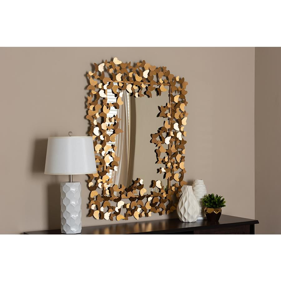 Baxton Studio Antique Gold Finished Butterfly Accent Wall Mirror