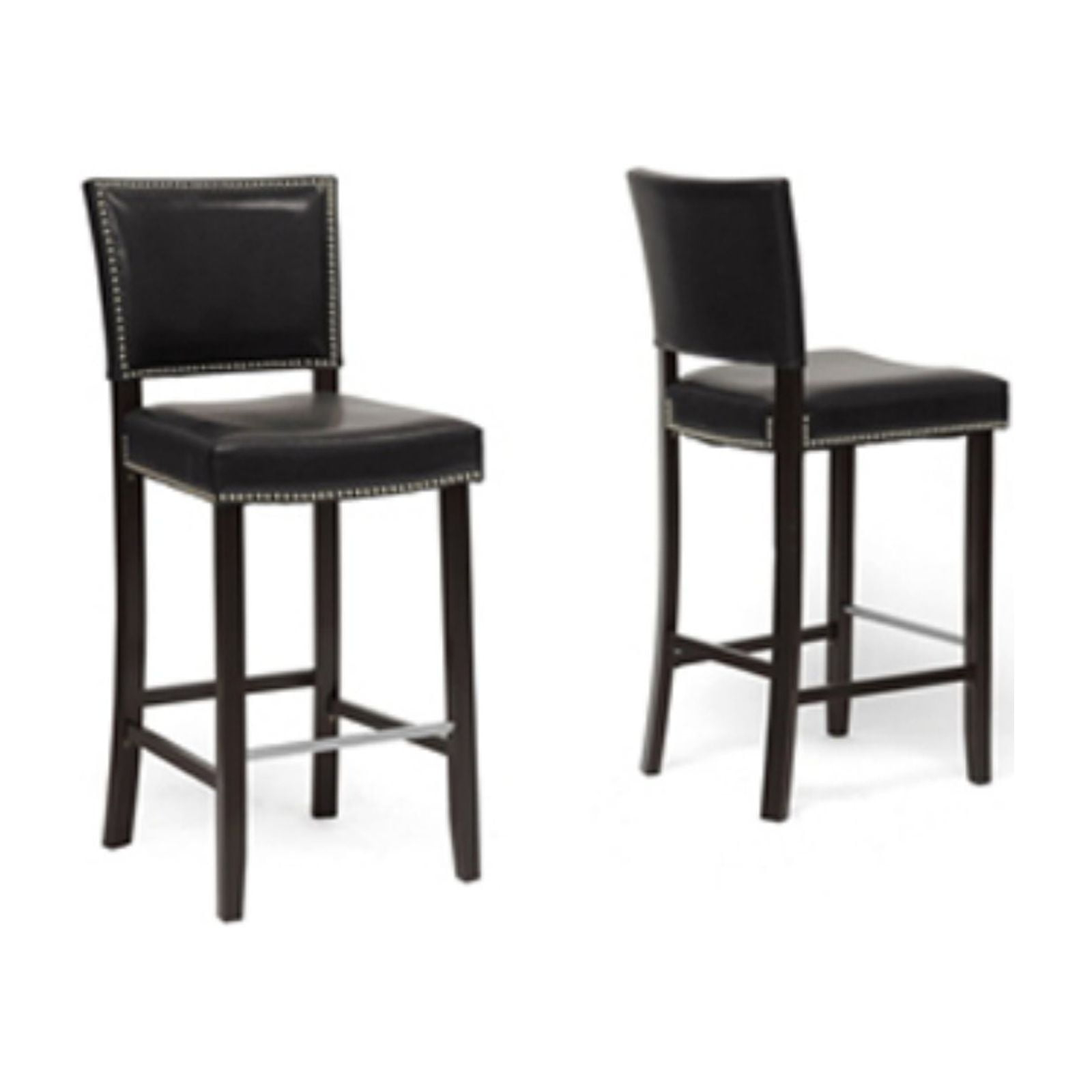 Set of 2 Aries Modern Barstools with Nail Head Trim Black - Baxton Studio