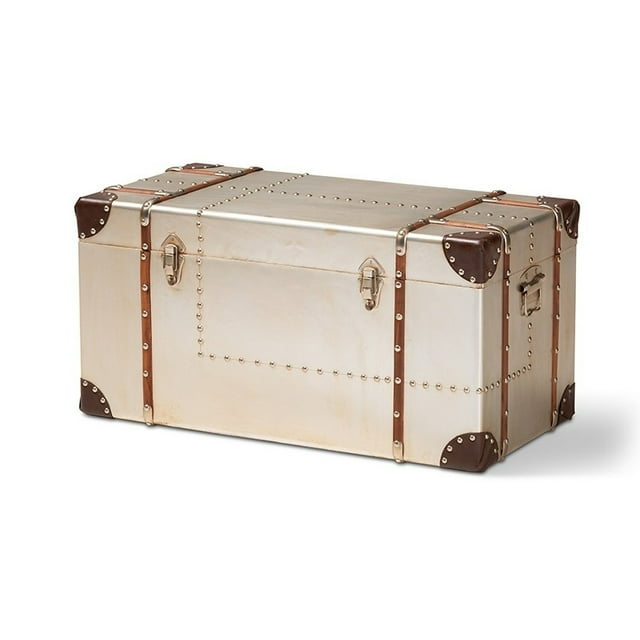 Baxton Studio Bechet French Industrial Silver Metal Storage Trunk