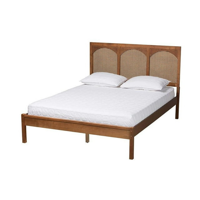 Baxton Studio Blossom Ash Walnut Wood and Rattan King Size Platform Bed
