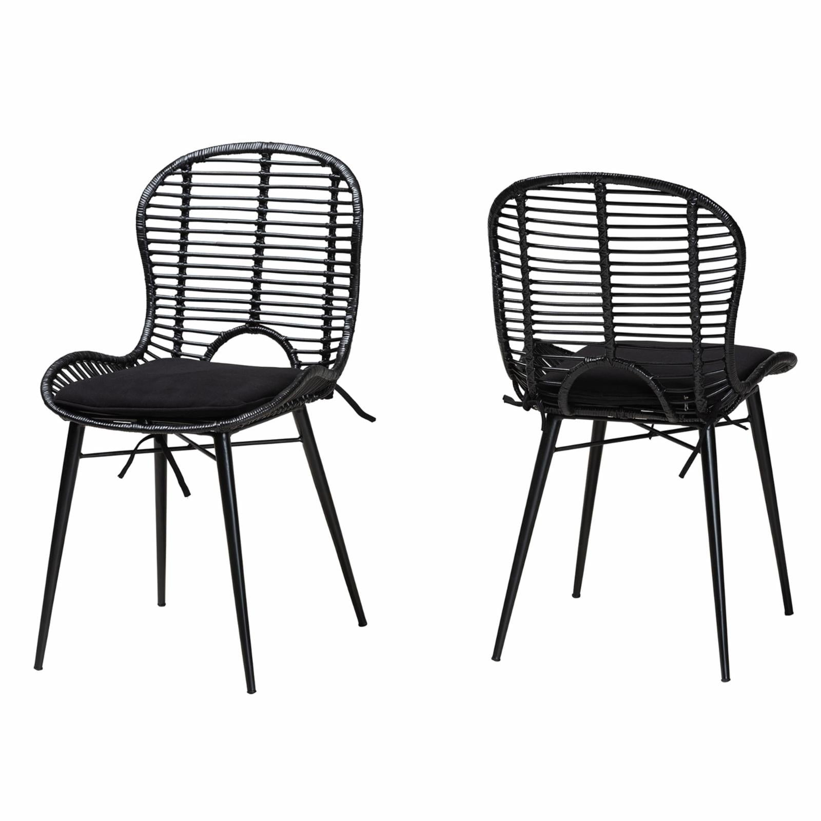 bali & pari Bohemian Black Finished Rattan and Metal 2-Piece Dining Chair Set