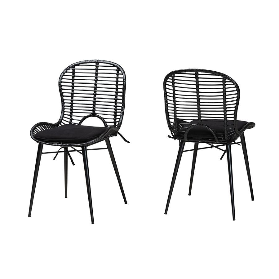 bali & pari Bohemian Black Finished Rattan and Metal 2-Piece Dining Chair Set
