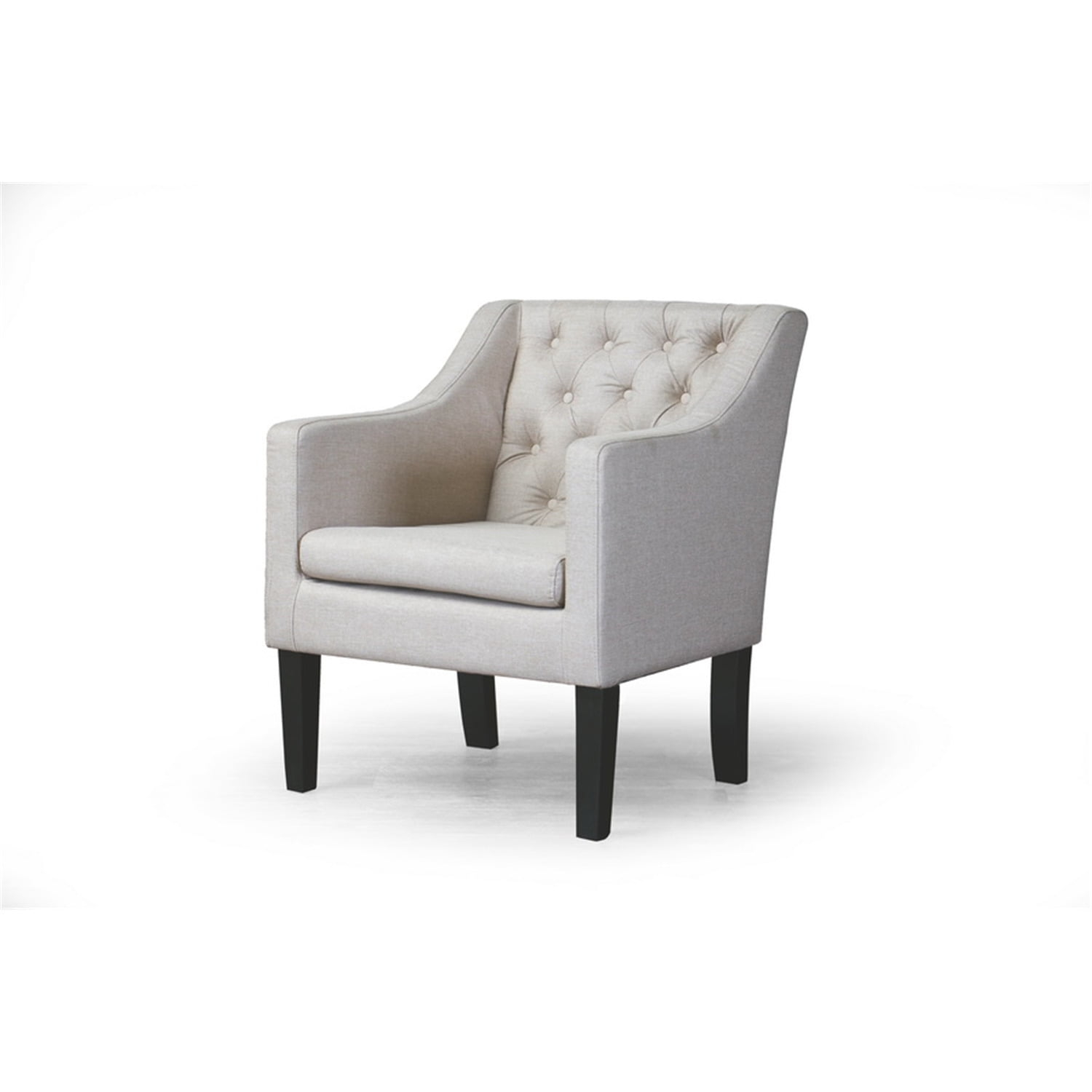 Brittany Club Chair Beige: Baxton Studio, Elegant Linen Upholstery, Solid Wood Legs, Tufted Detail - 24.5"W X 31.25"H