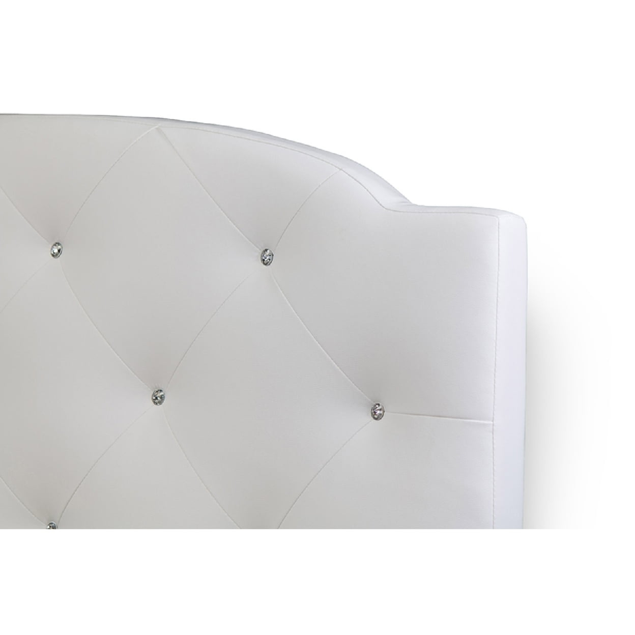 Full Canterbury Leather Contemporary Bed White - Baxton Studio: Crystal Tufted, Chrome Legs, No Box Spring Required