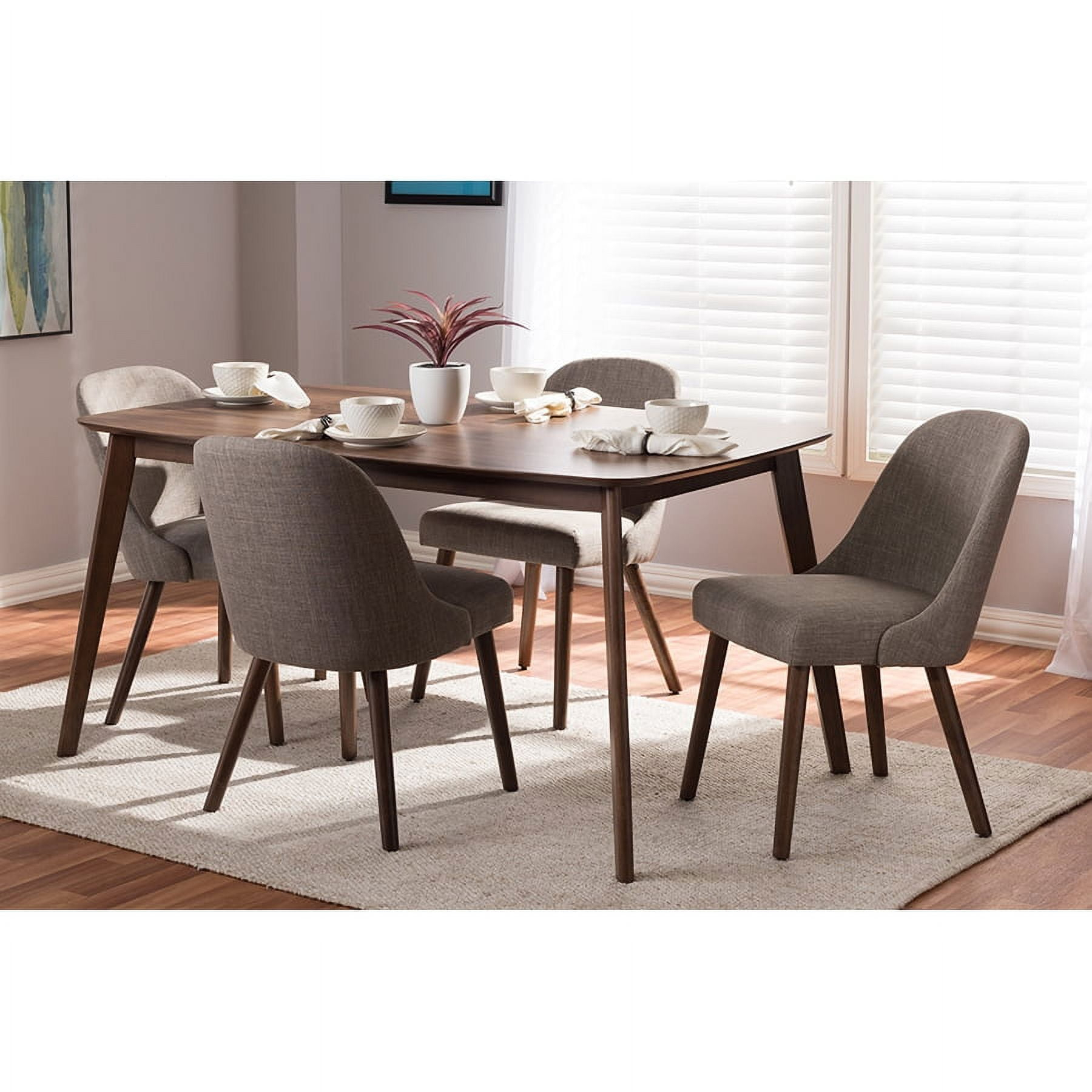 Baxton Studio Cody Mid-Century Modern Fabric Upholstered Walnut Finished Wood 5-Piece Dining Set, Multiple Colors