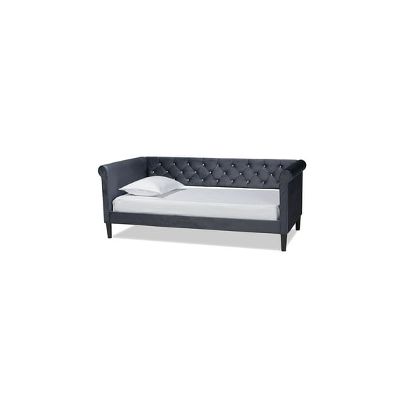 Baxton Studio Grey Velvet Fabric Upholstered and Dark Brown Finished Wood Full Size Daybed