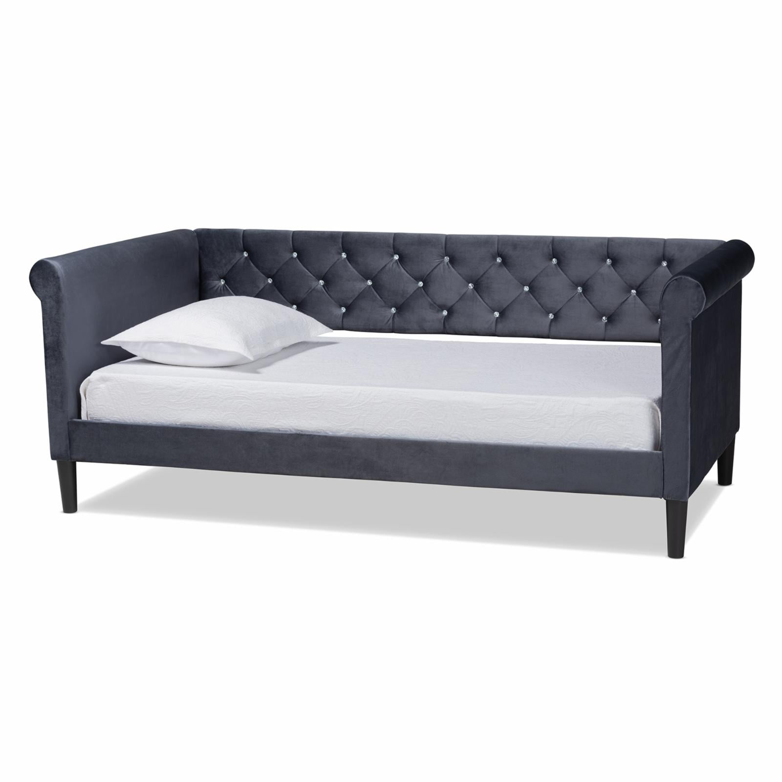 Baxton Studio Grey Velvet Fabric Upholstered and Dark Brown Finished Wood Full Size Daybed