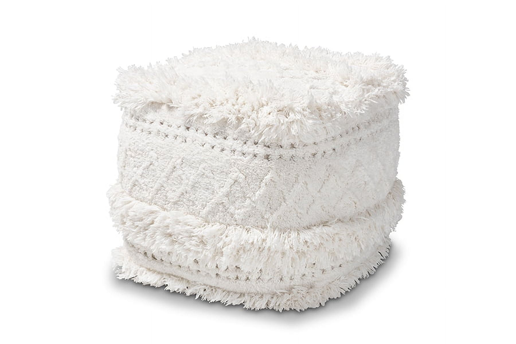 Baxton Studio Curlew Ivory Handwoven Cotton Pouf Ottoman
