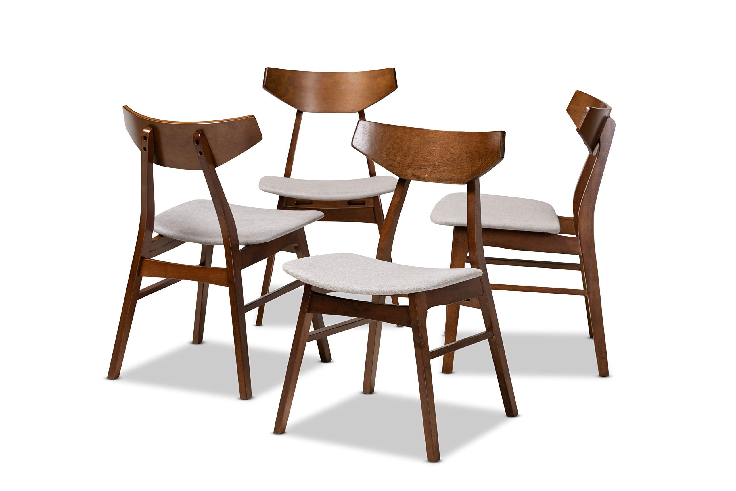 Baxton Studio Danica Mid-Century Modern Transitional Light Grey Fabric Upholstered and Walnut Brown Finished Wood 4-Piece Dining Chair Set