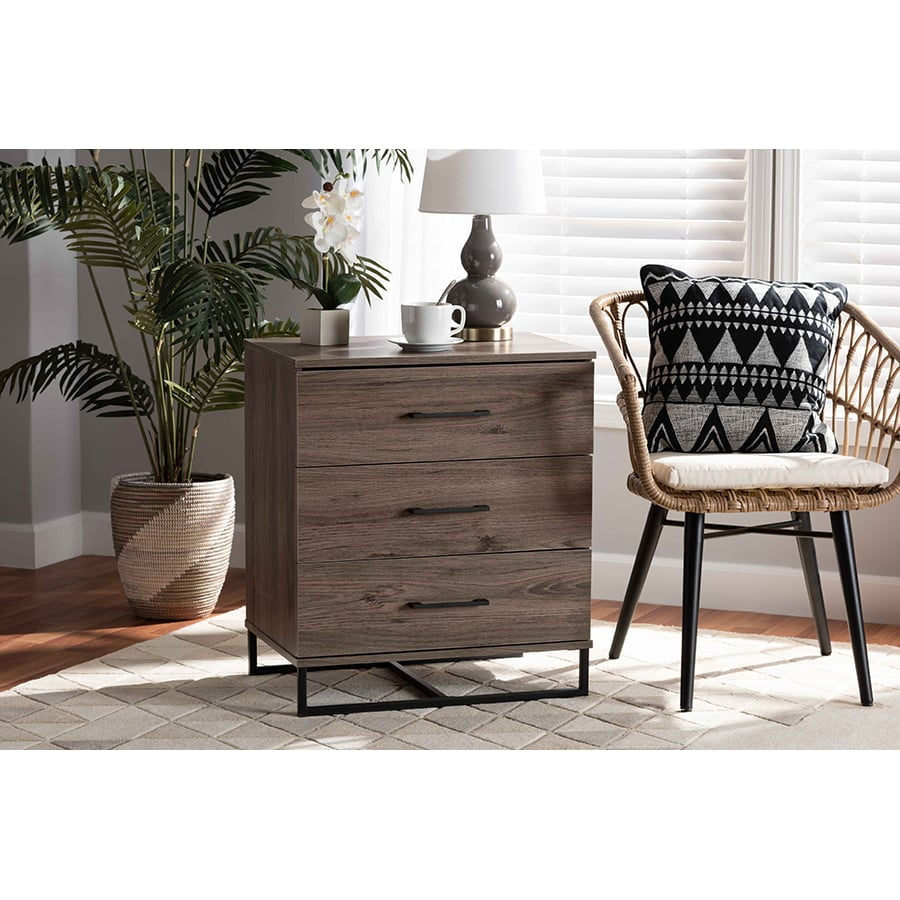 Baxton Studio Daxton Modern and Contemporary Rustic Oak Finished Wood 3-Drawer Storage Chest