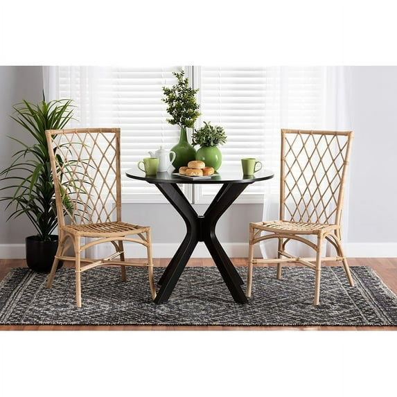 Baxton Studio Doria Modern Bohemian Natural Brown Rattan 2-Piece Dining Chair Set